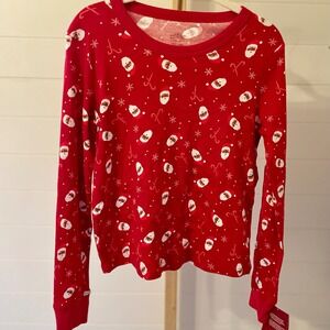 WonderShop Women's Red Santa Candy Cane Long Sleeve Pajama Top Sleepwear Size S